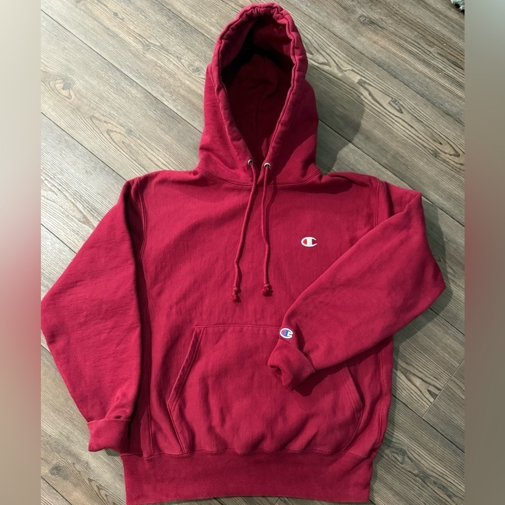 Vintage Champion Reverse Weave Hoodie Burgundy Red Men’s Medium Classic Logo